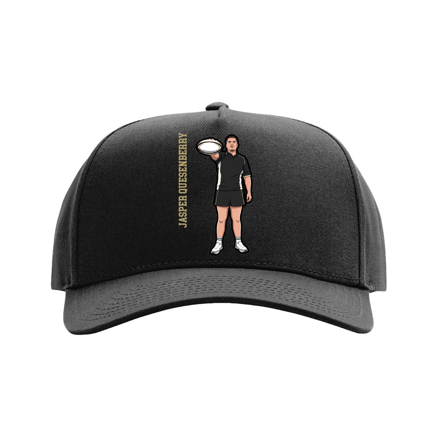 Full Fabric Five-Panel Champ Cap — Name Vertical in Black