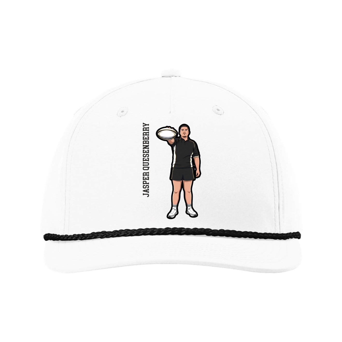 Five-Panel Classic Rope Cap — Name Vertical in White