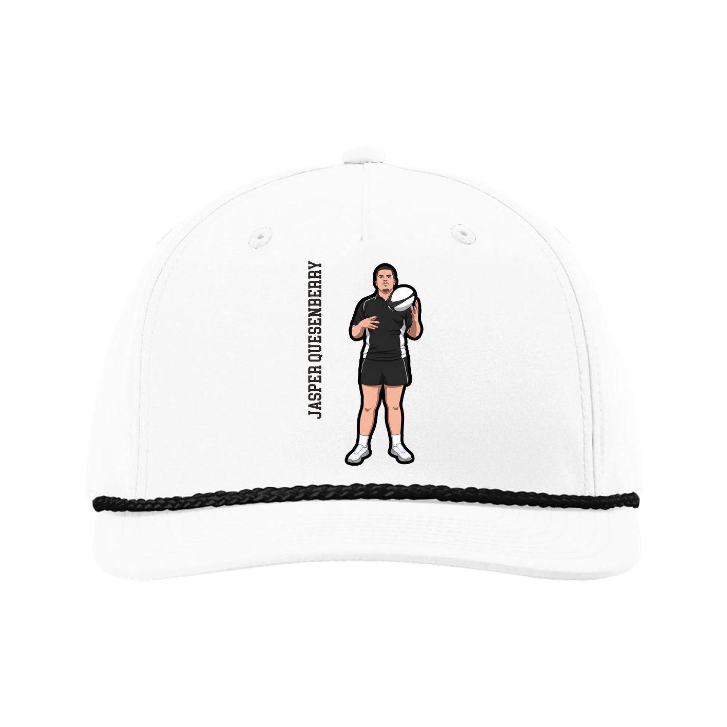 Five-Panel Classic Rope Cap — Name Vertical in White