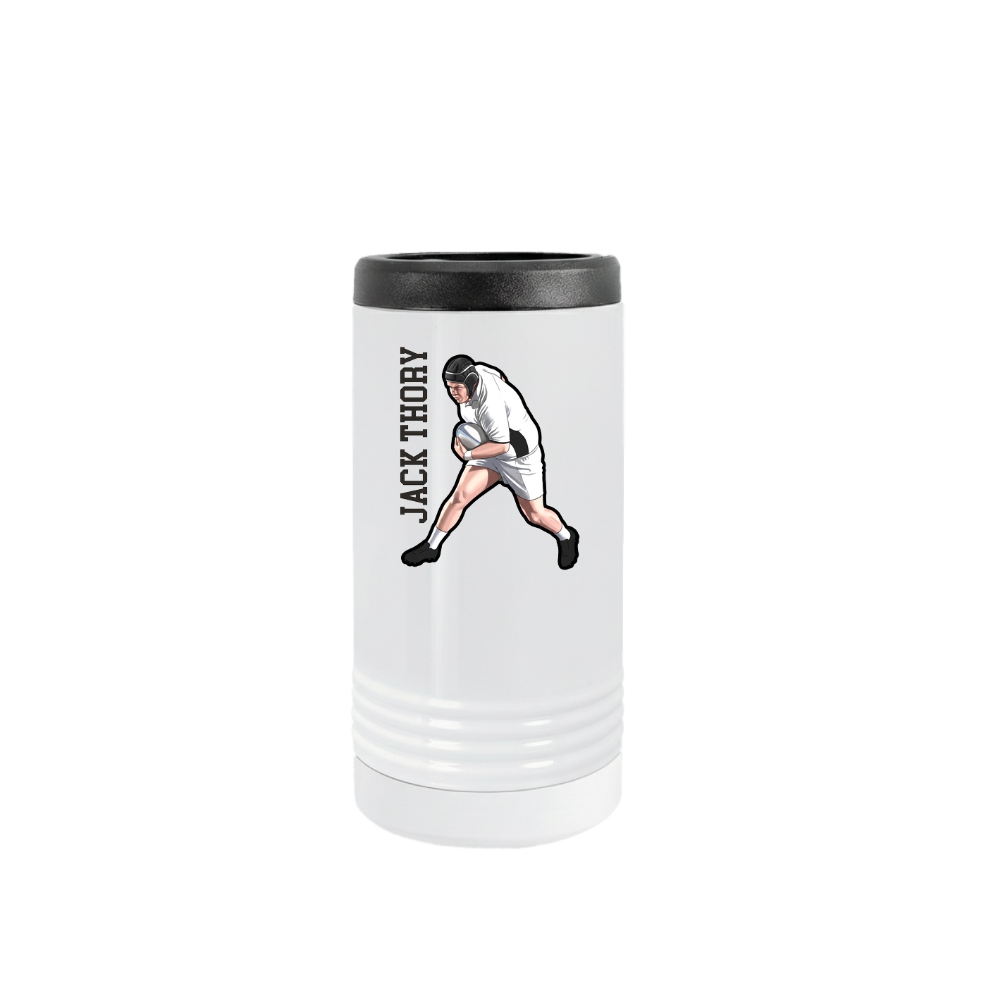Slim Beverage Holder — Name Vertical in White
