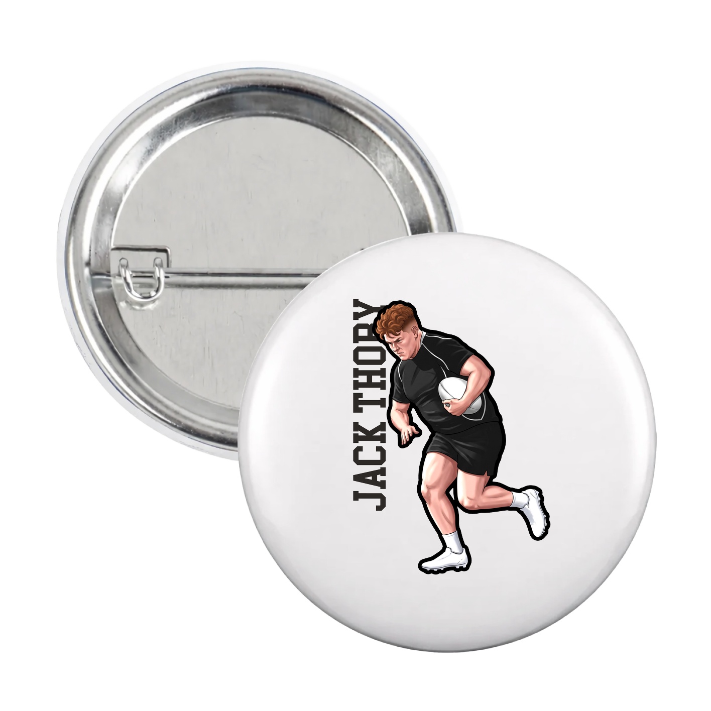 Game Day Button — Name Vertical in White