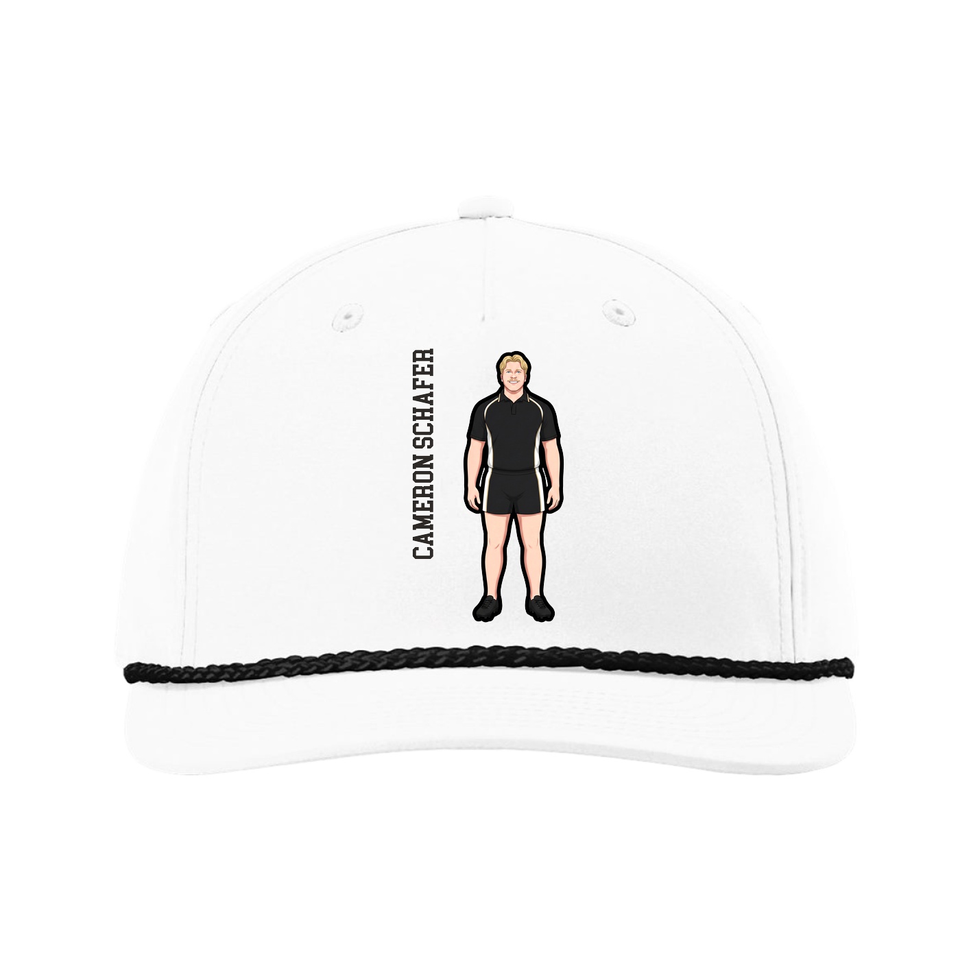 Five-Panel Classic Rope Cap — Name Vertical in White