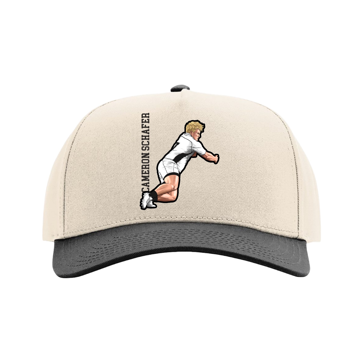 Full Fabric Five-Panel Champ Cap — Name Vertical in Cream/Black