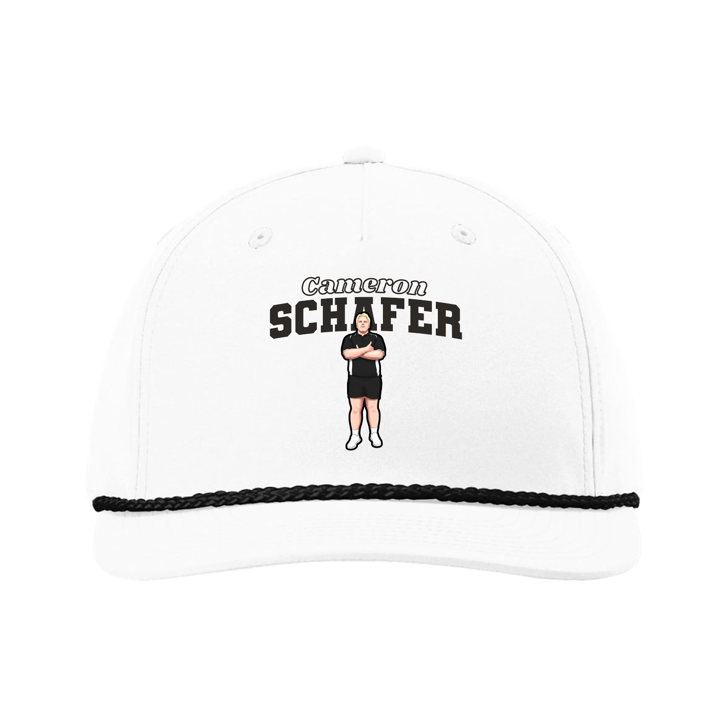 Five-Panel Classic Rope Cap — Name Arch in White