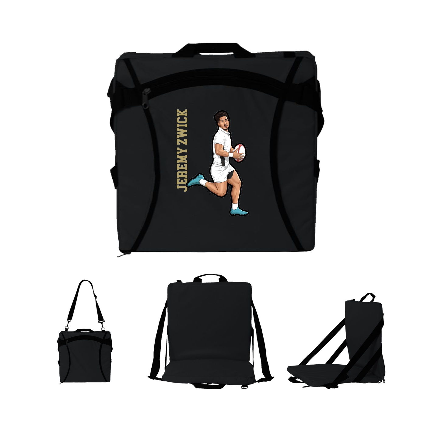 Folding Stadium Seat — Name Vertical in Black