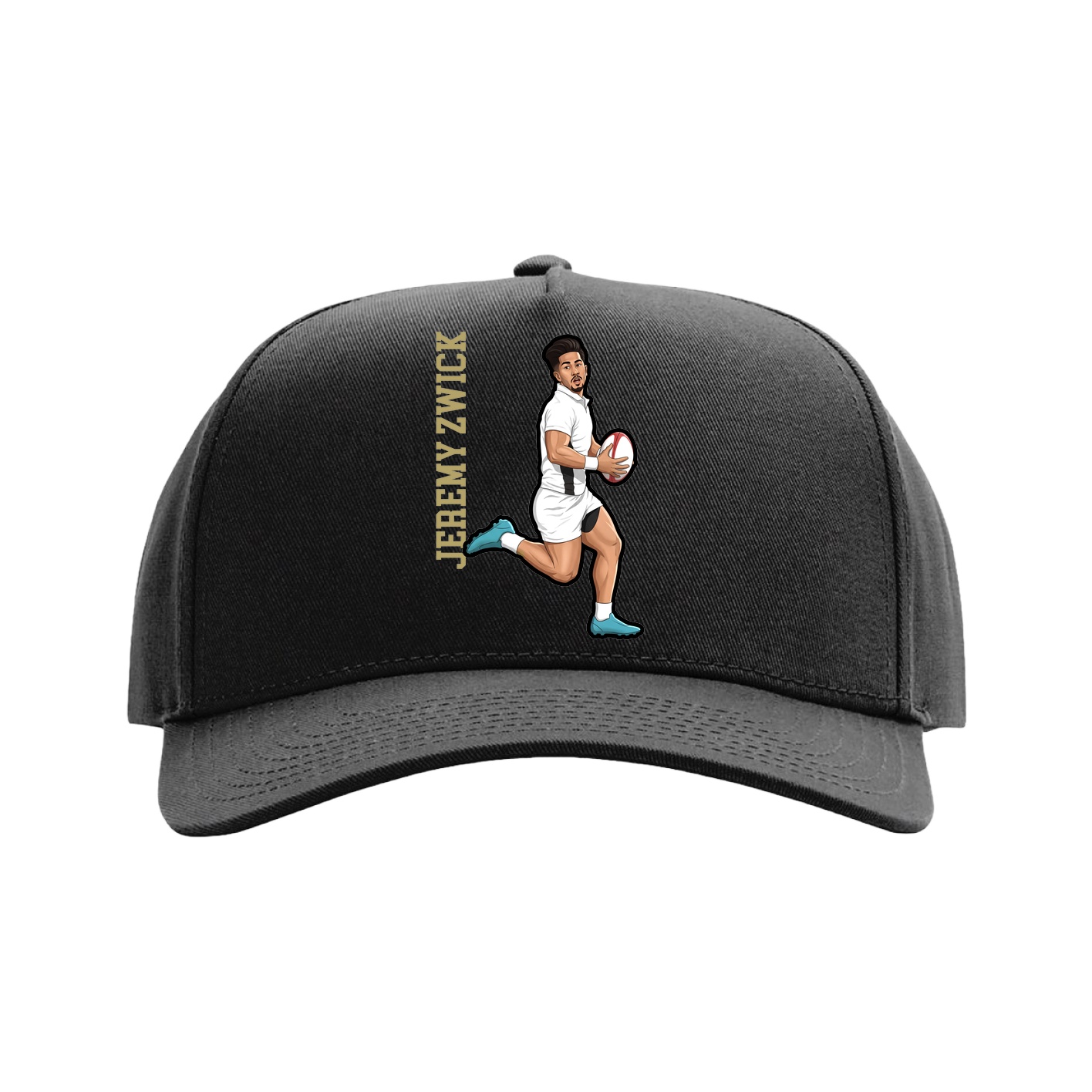 Full Fabric Five-Panel Champ Cap — Name Vertical in Black