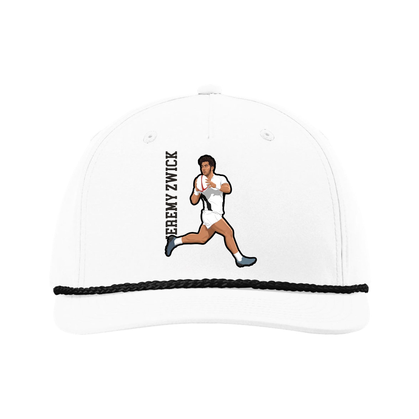 Five-Panel Classic Rope Cap — Name Vertical in White