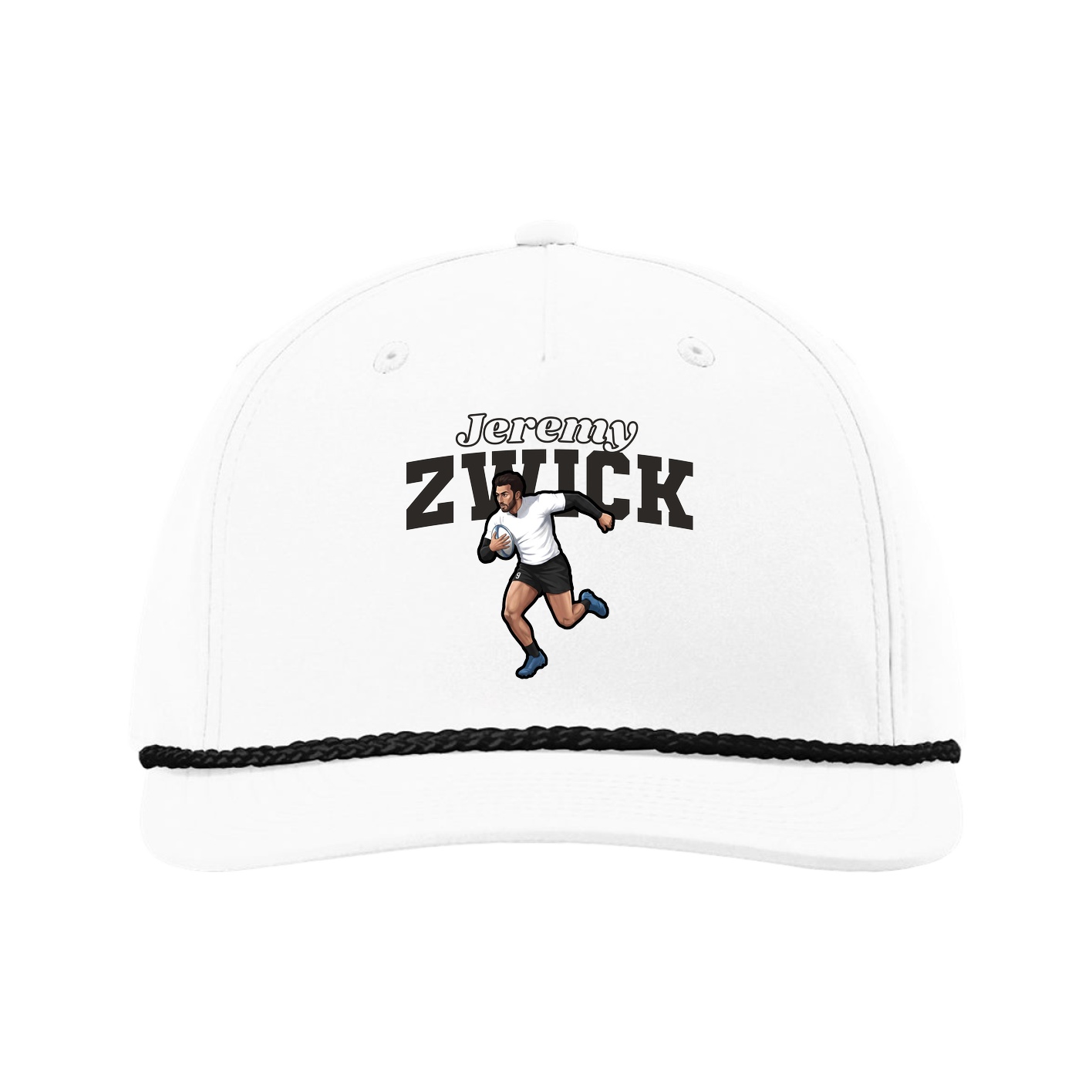 Five-Panel Classic Rope Cap — Name Arch in White