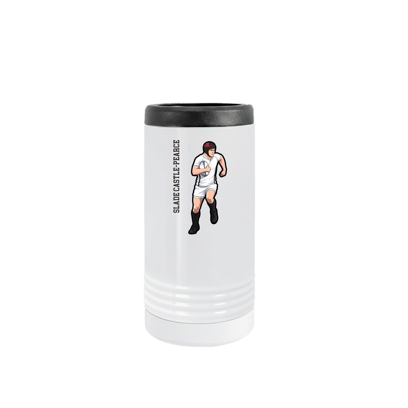 Slim Beverage Holder — Name Vertical in White