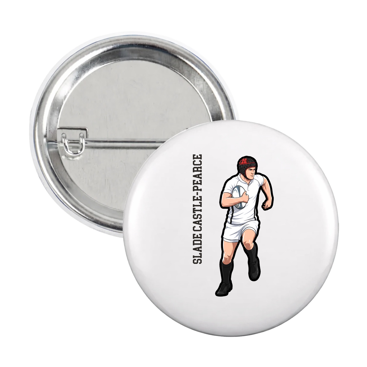 Game Day Button — Name Vertical in White