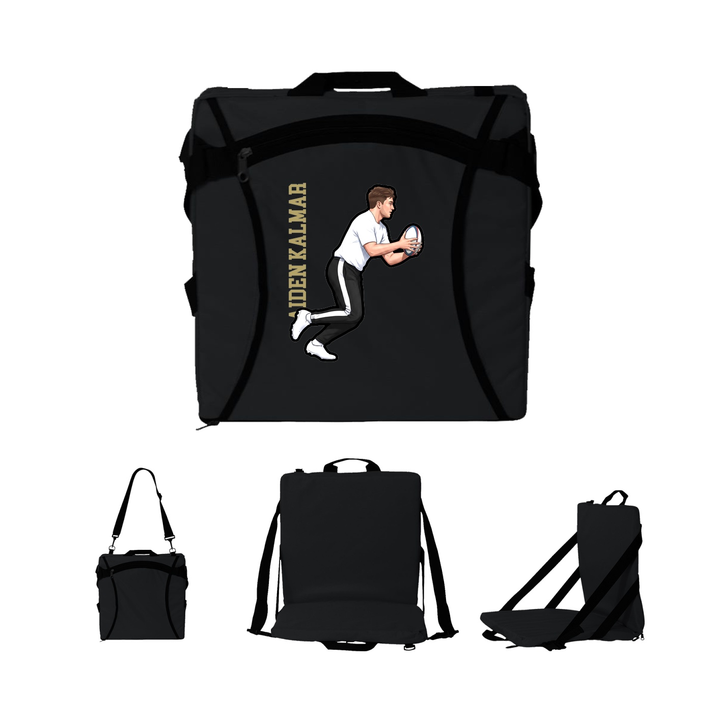 Folding Stadium Seat — Name Vertical in Black