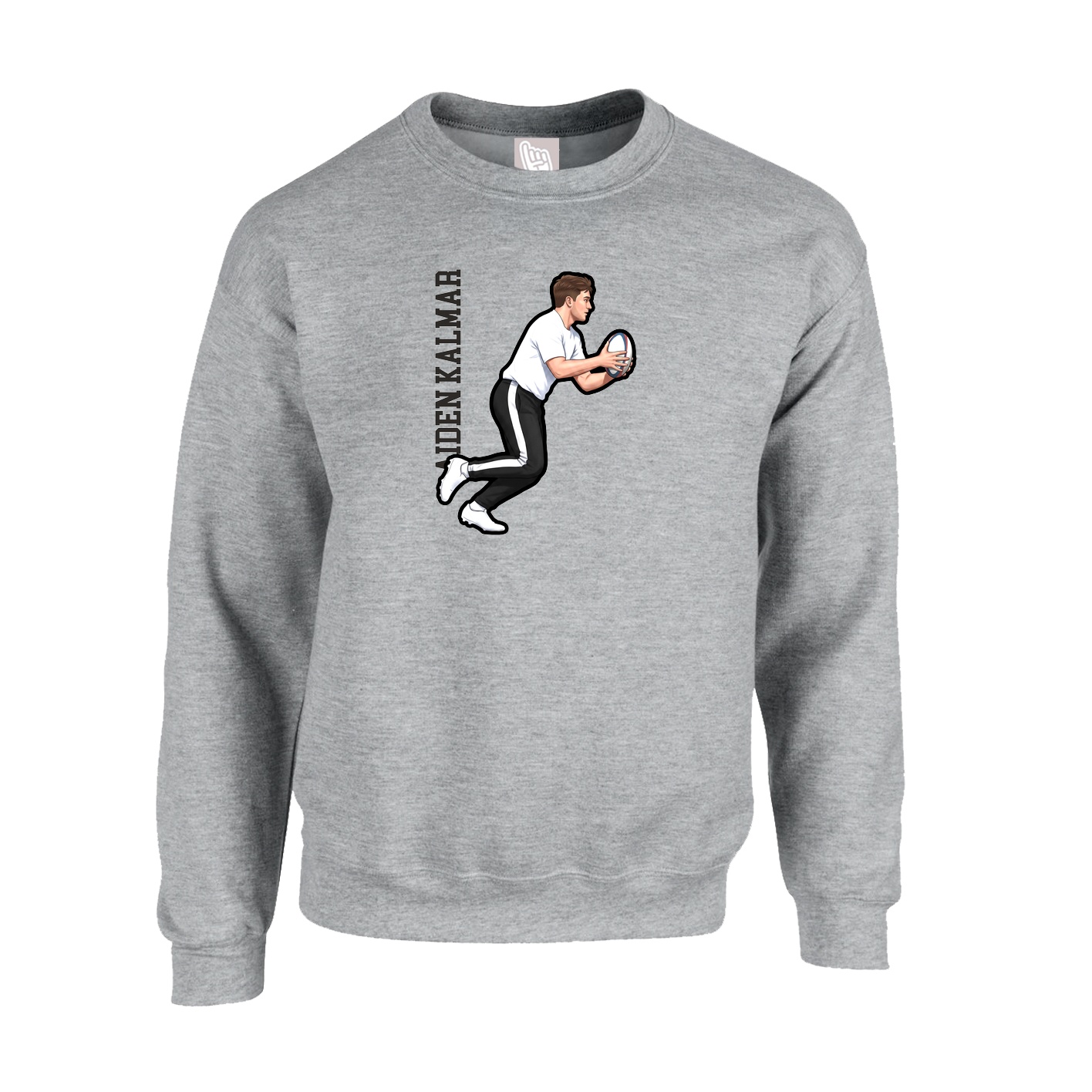 Fleece Crew — Name Vertical in Grey