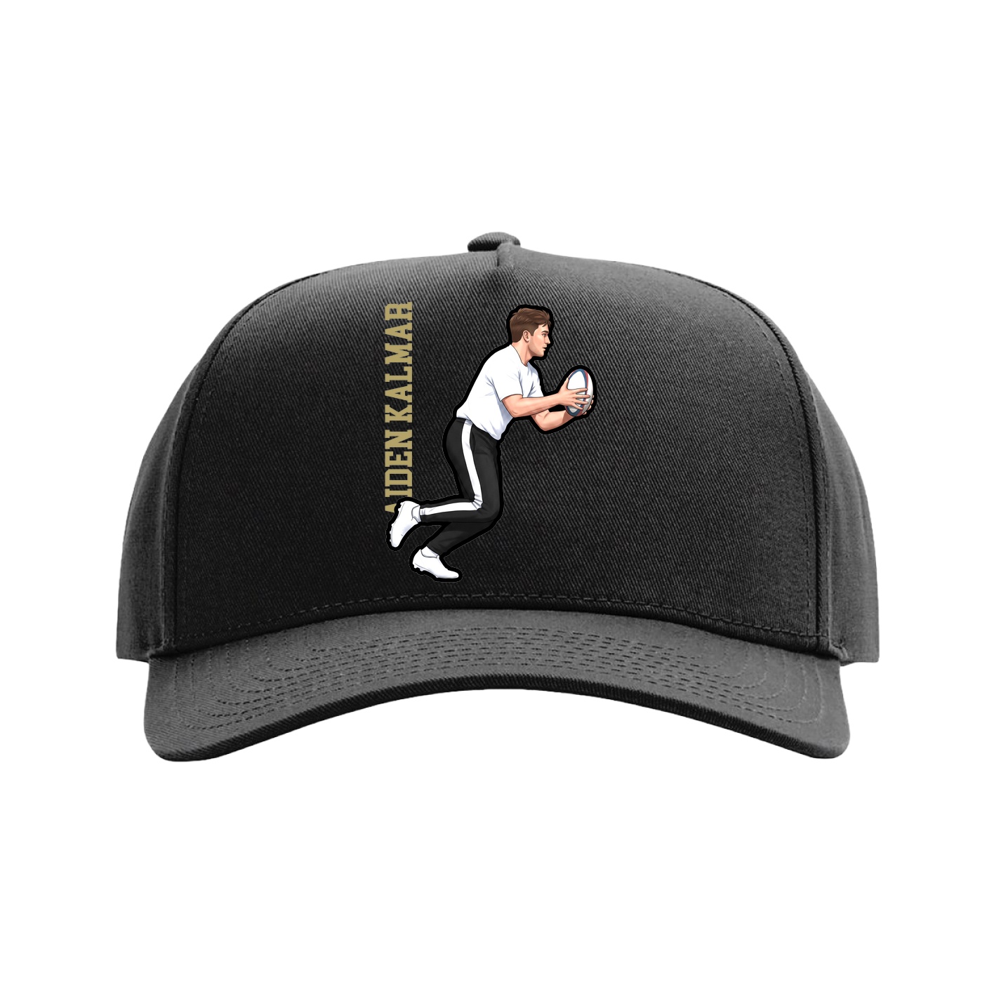 Full Fabric Five-Panel Champ Cap — Name Vertical in Black