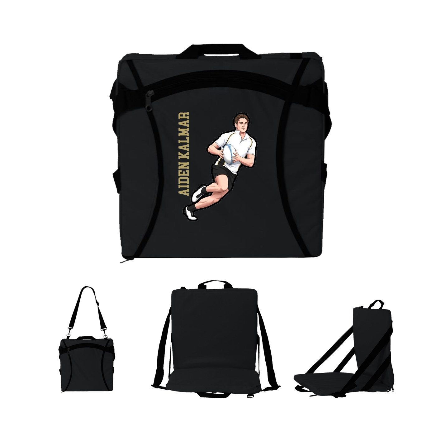 Folding Stadium Seat — Name Vertical in Black