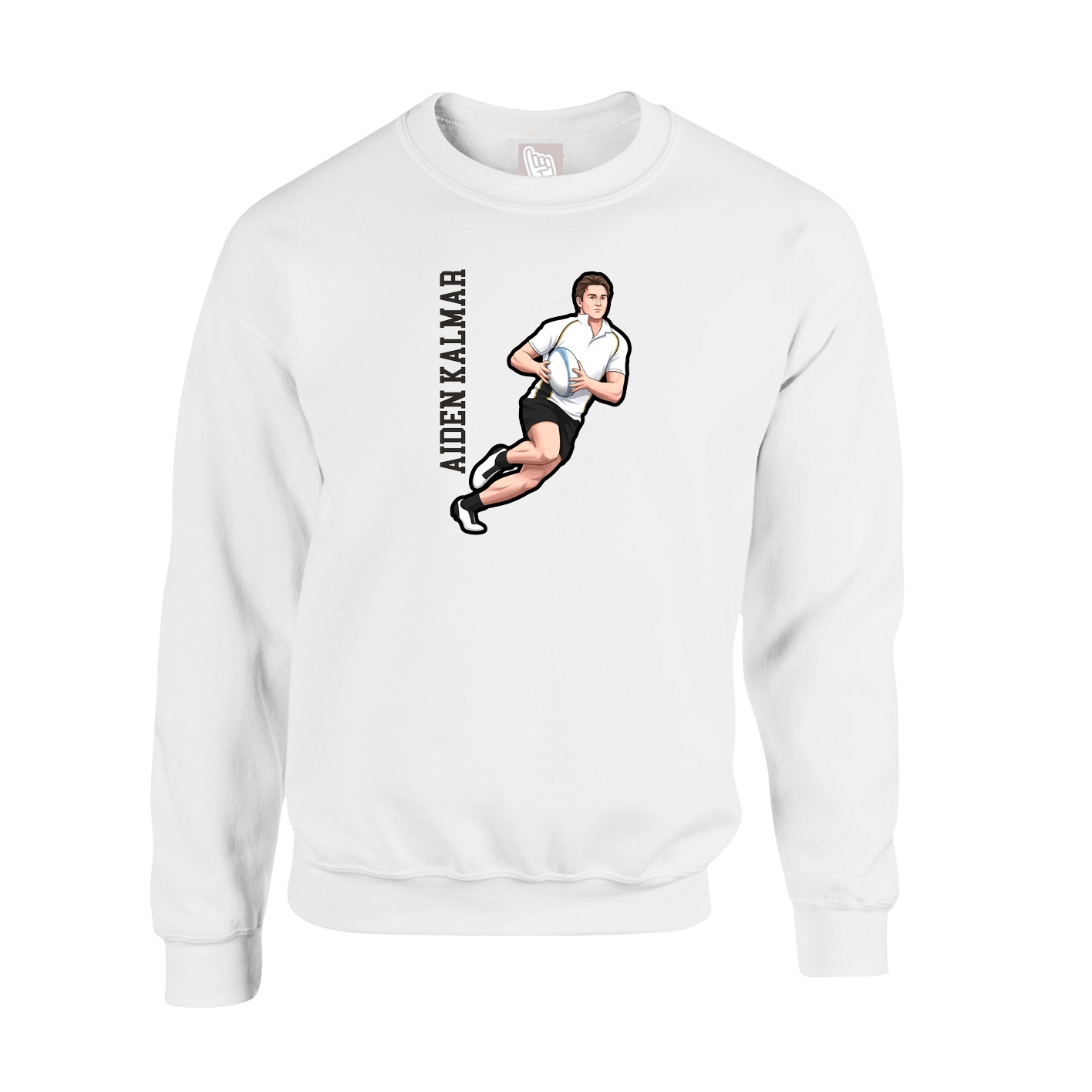 Fleece Crew — Name Vertical in White