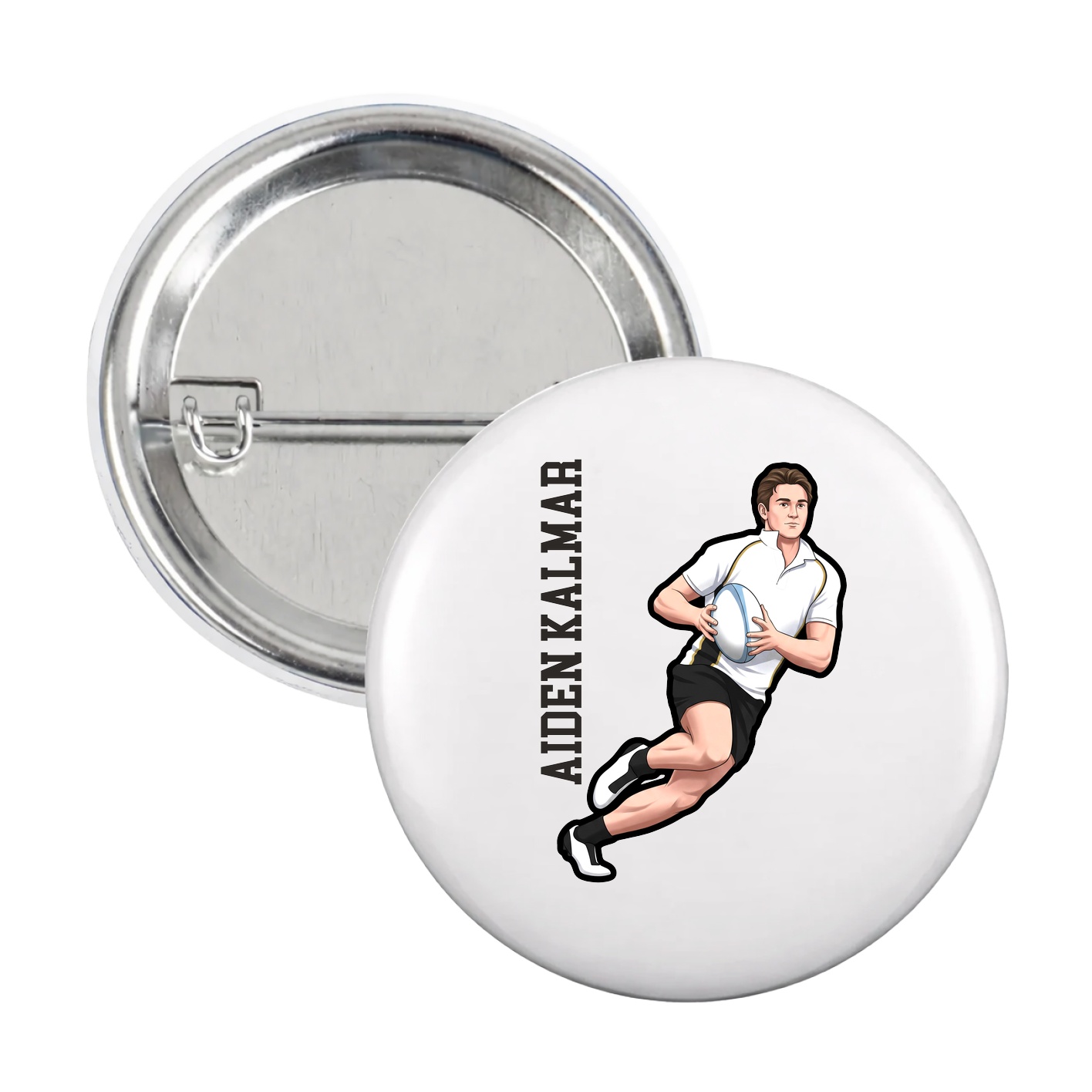 Game Day Button — Name Vertical in White
