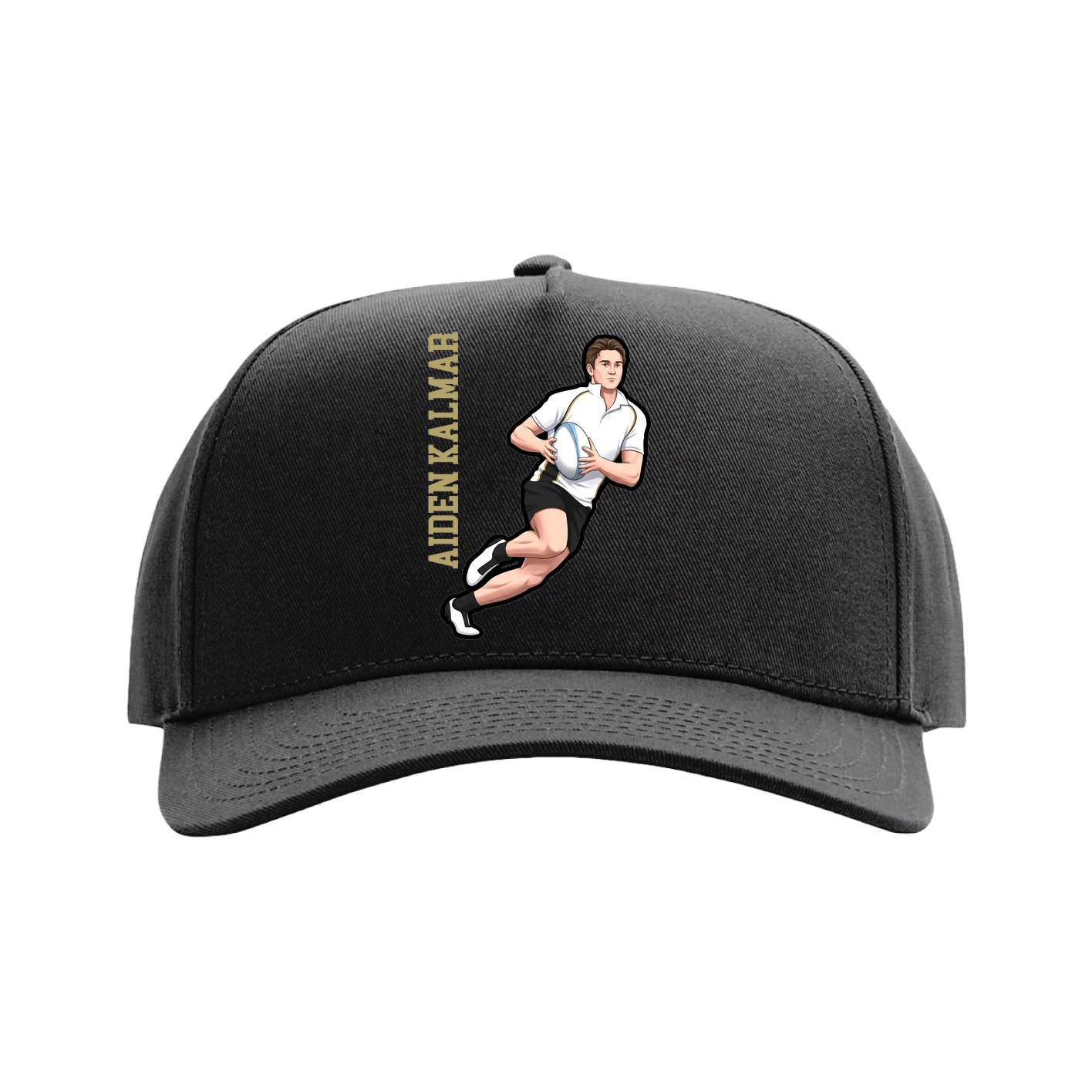 Full Fabric Five-Panel Champ Cap — Name Vertical in Black