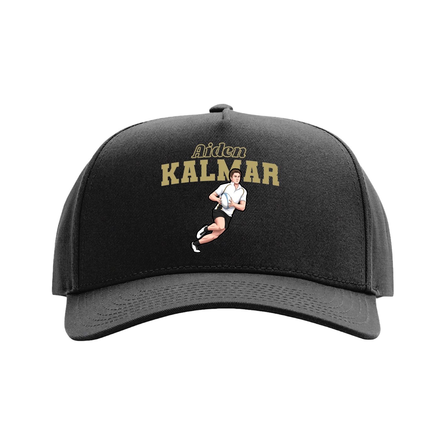 Full Fabric Five-Panel Champ Cap — Name Arch in Black