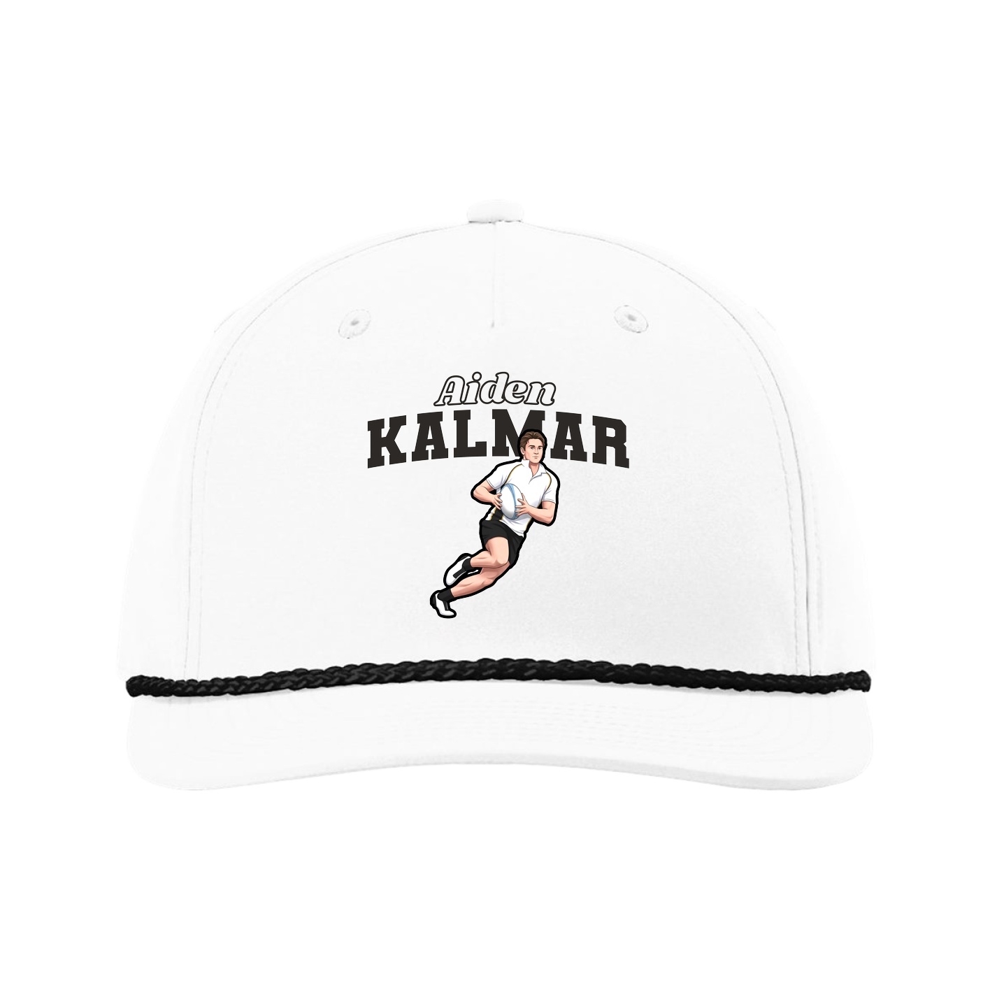 Five-Panel Classic Rope Cap — Name Arch in White