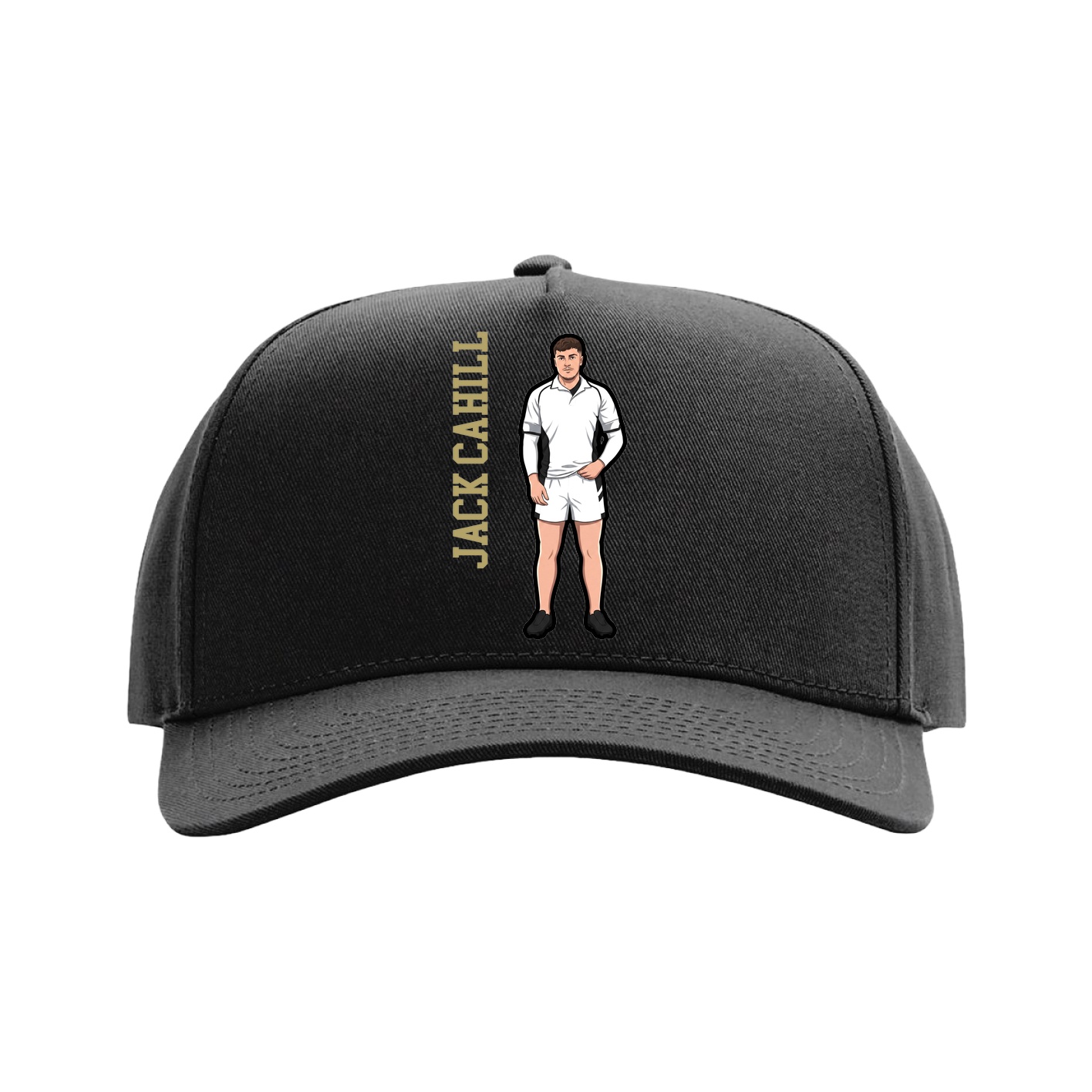 Full Fabric Five-Panel Champ Cap — Name Vertical in Black