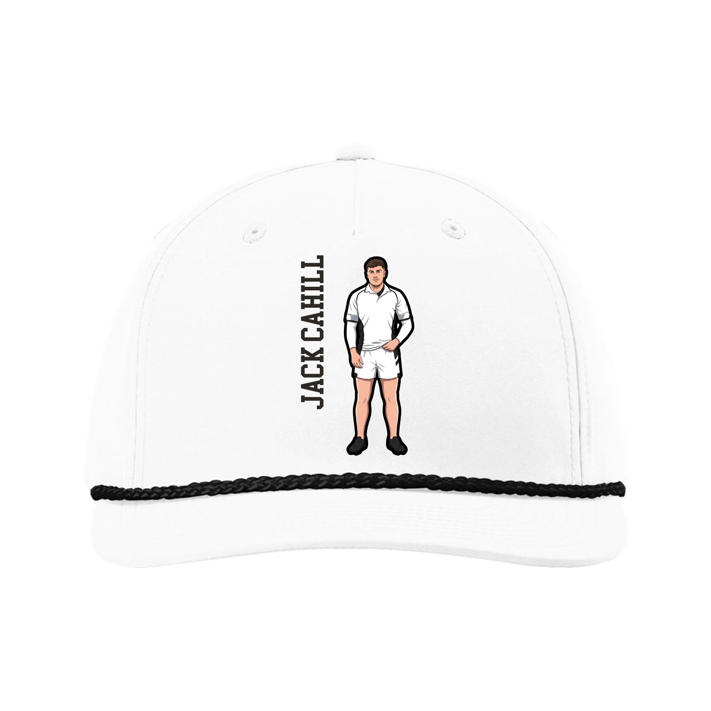 Five-Panel Classic Rope Cap — Name Vertical in White