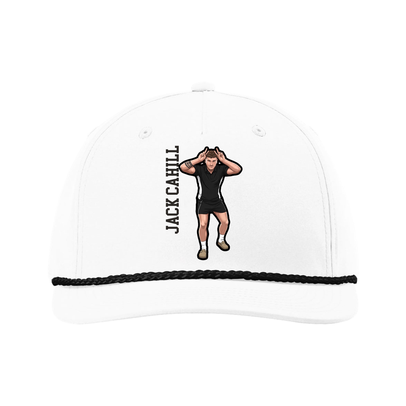 Five-Panel Classic Rope Cap — Name Vertical in White