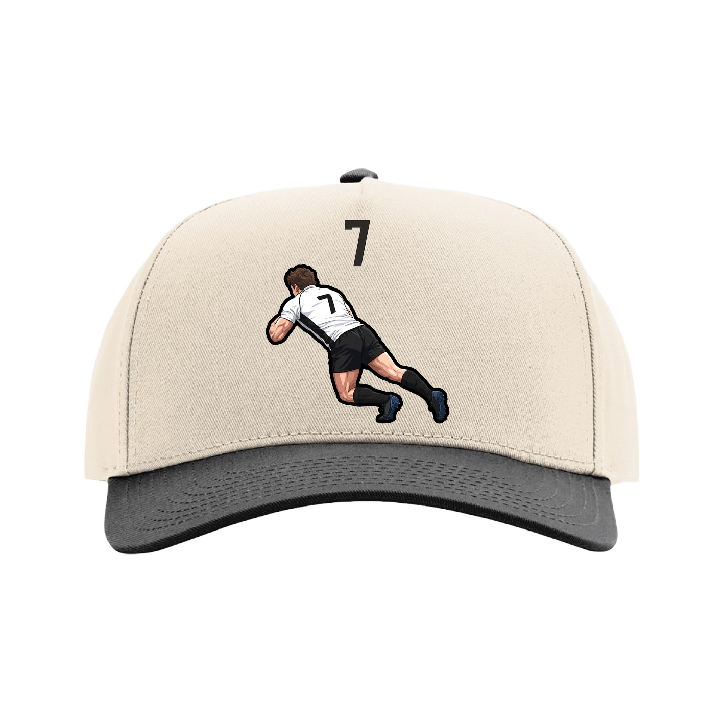 Full Fabric Five-Panel Champ Cap — Number Top in Cream/Black