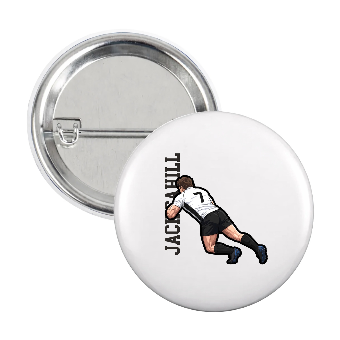 Game Day Button — Name Vertical in White