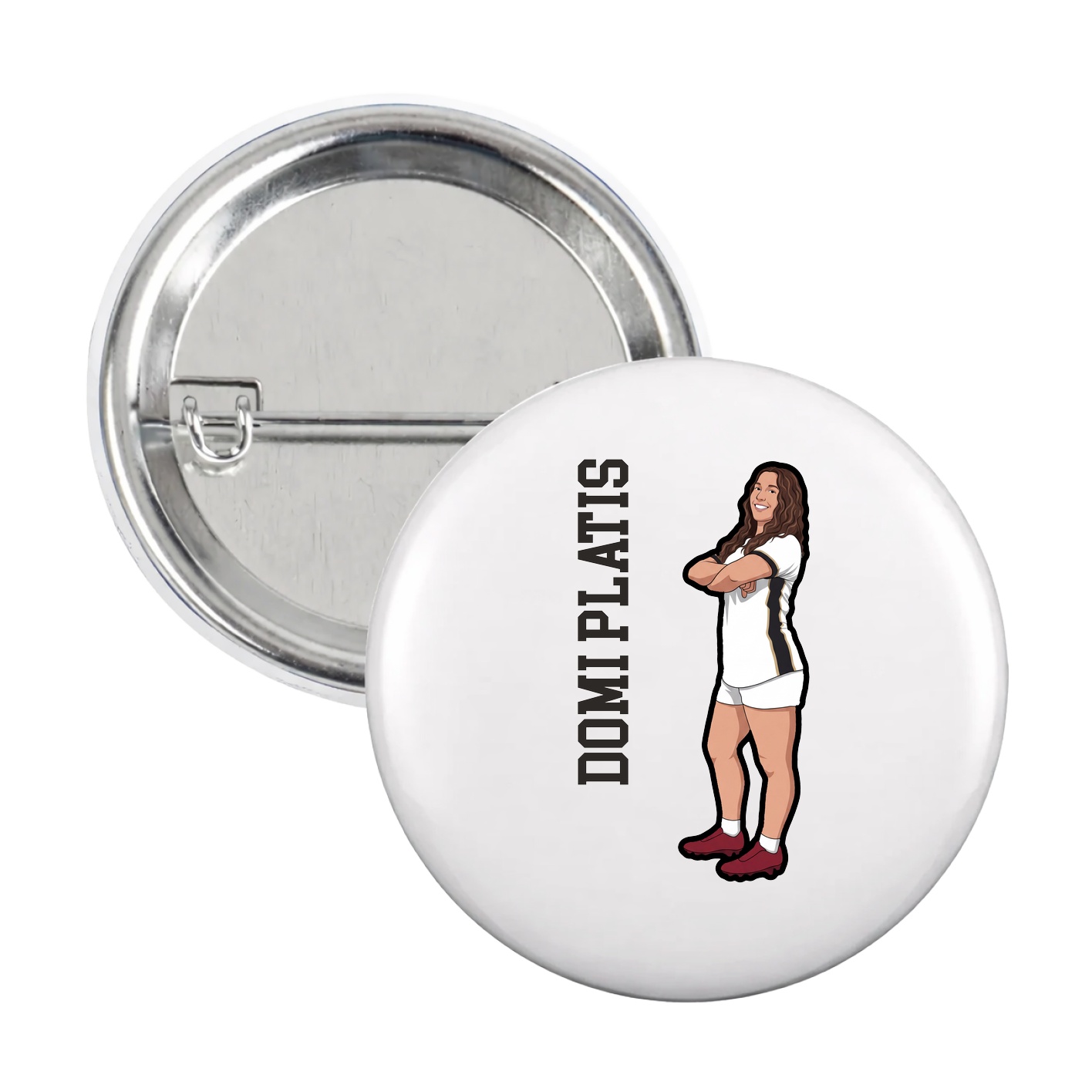 Game Day Button — Name Vertical in White