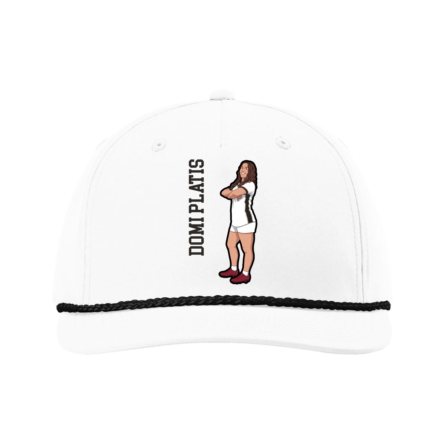 Five-Panel Classic Rope Cap — Name Vertical in White