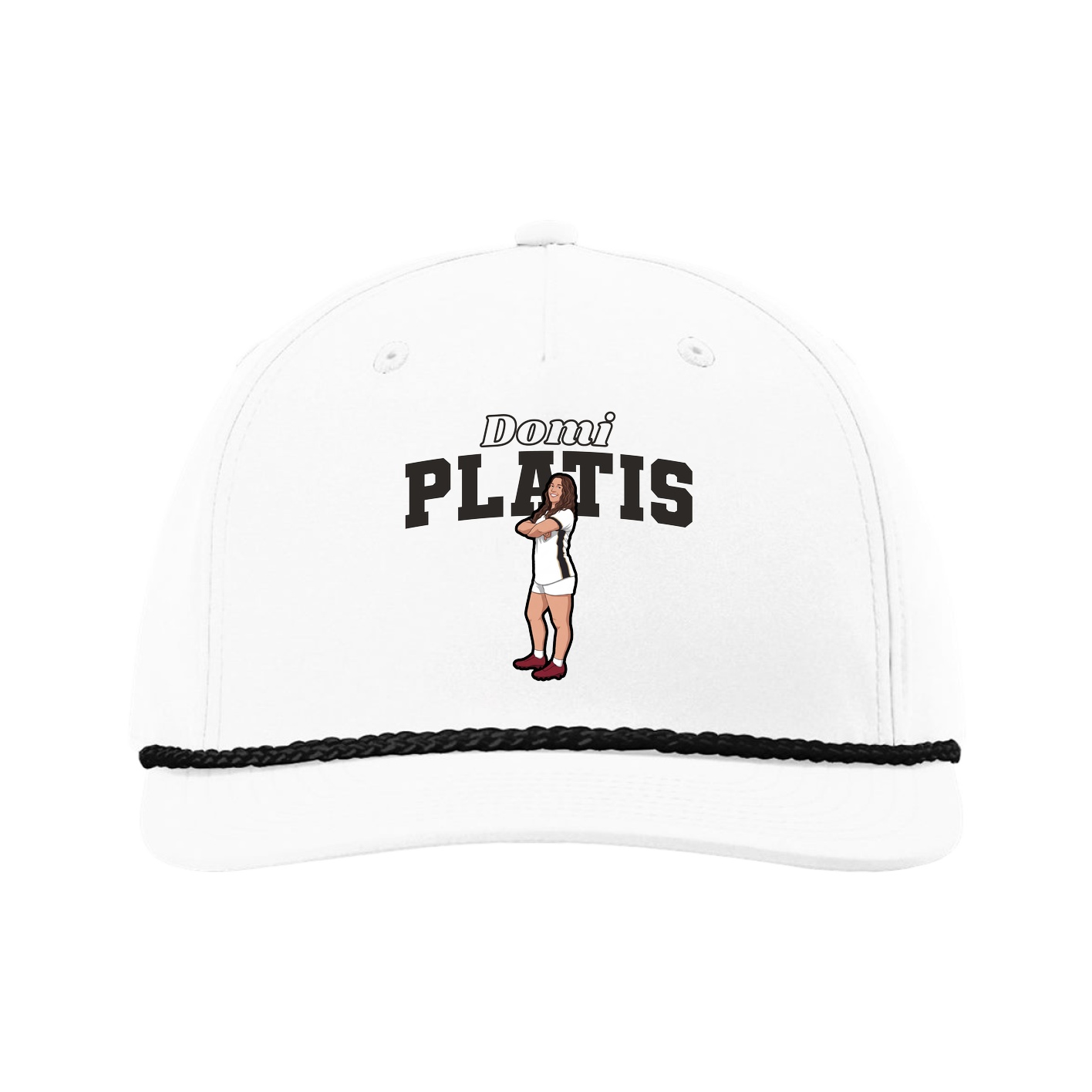 Five-Panel Classic Rope Cap — Name Arch in White