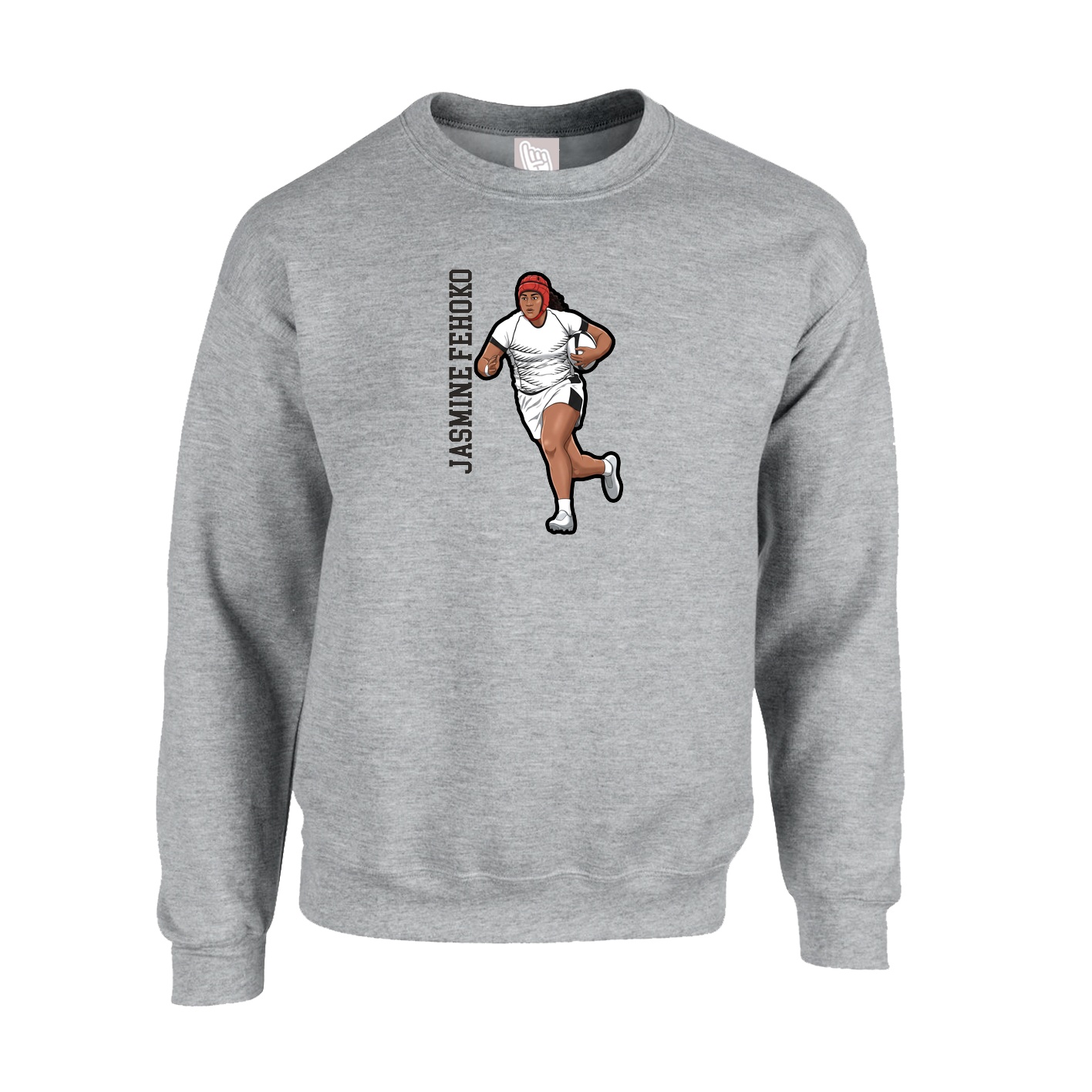 Fleece Crew — Name Vertical in Grey