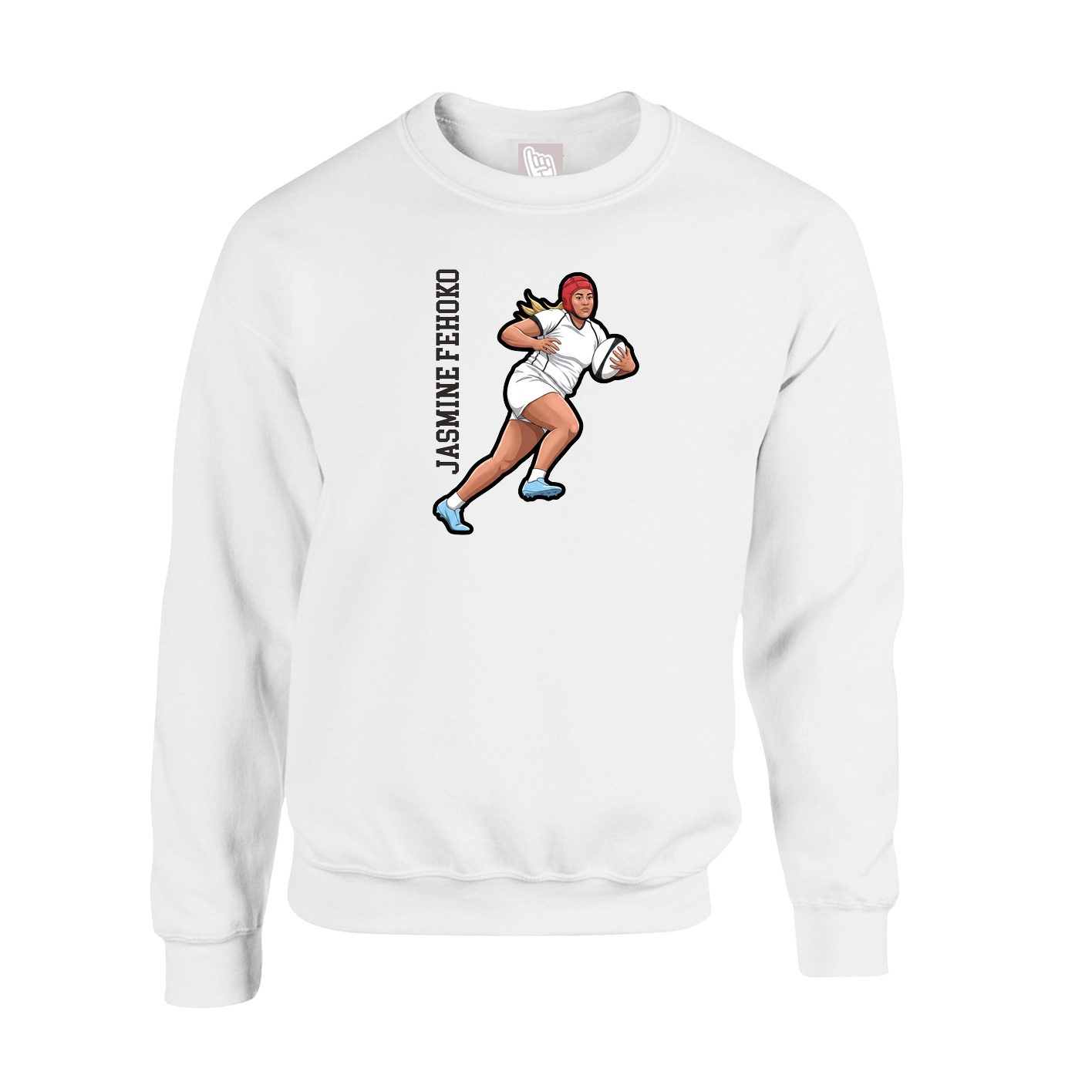 Fleece Crew — Name Vertical in White