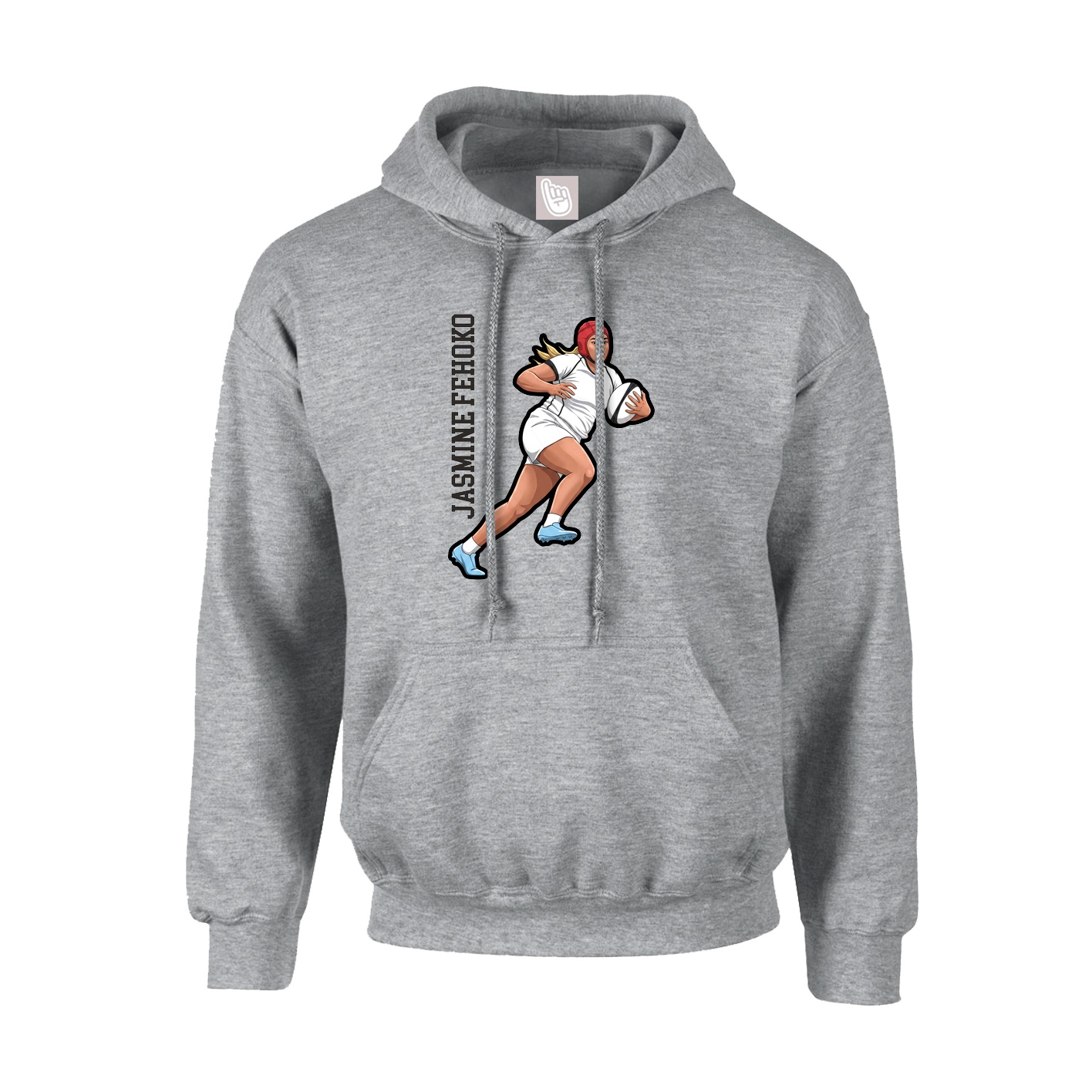 Youth Hoodie — Name Vertical in Grey