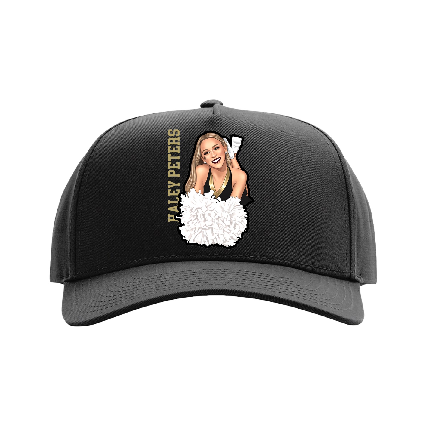 Full Fabric Five-Panel Champ Cap — Name Vertical in Black
