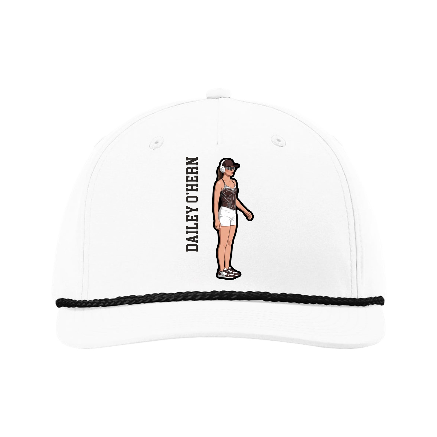 Five-Panel Classic Rope Cap — Name Vertical in White