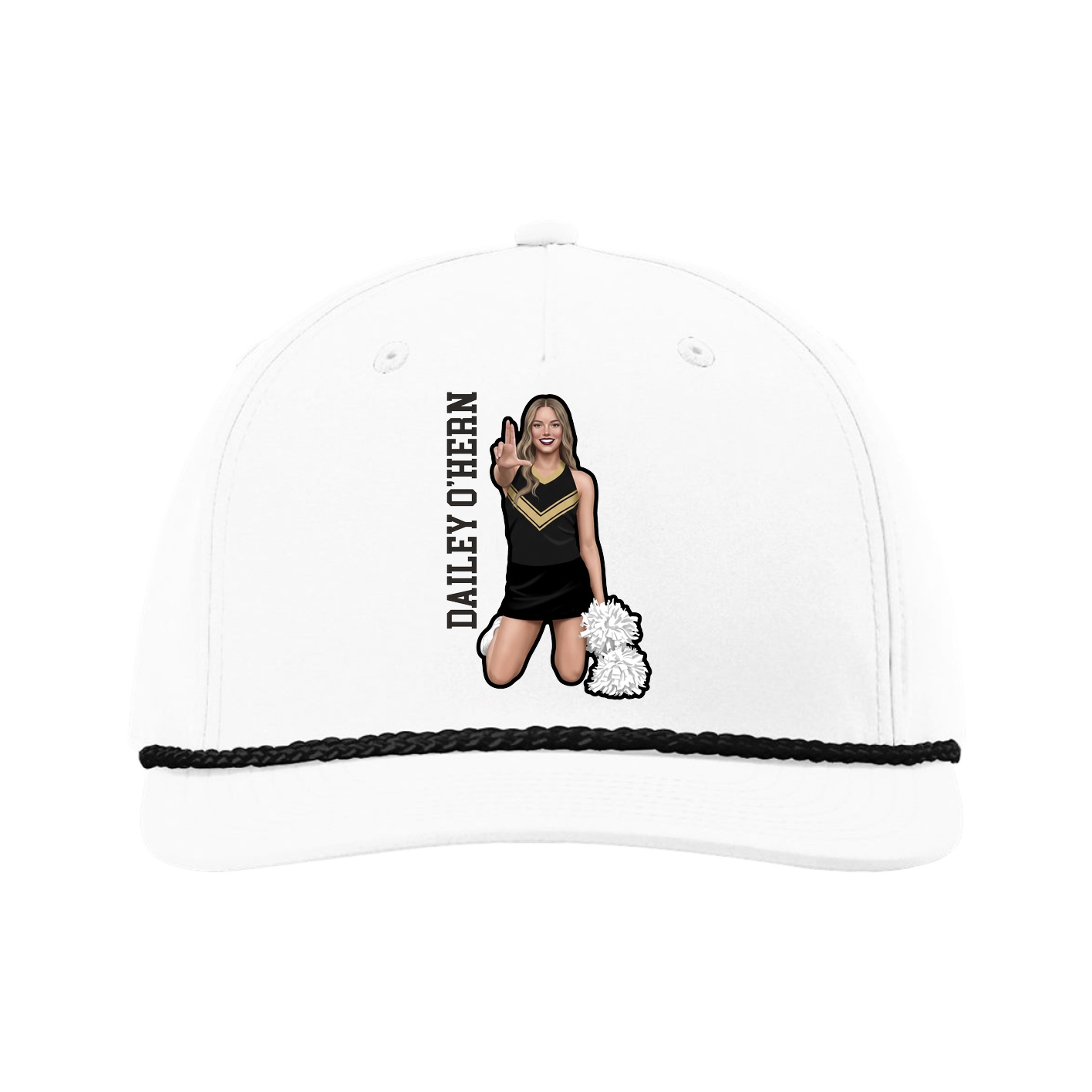 Five-Panel Classic Rope Cap — Name Vertical in White