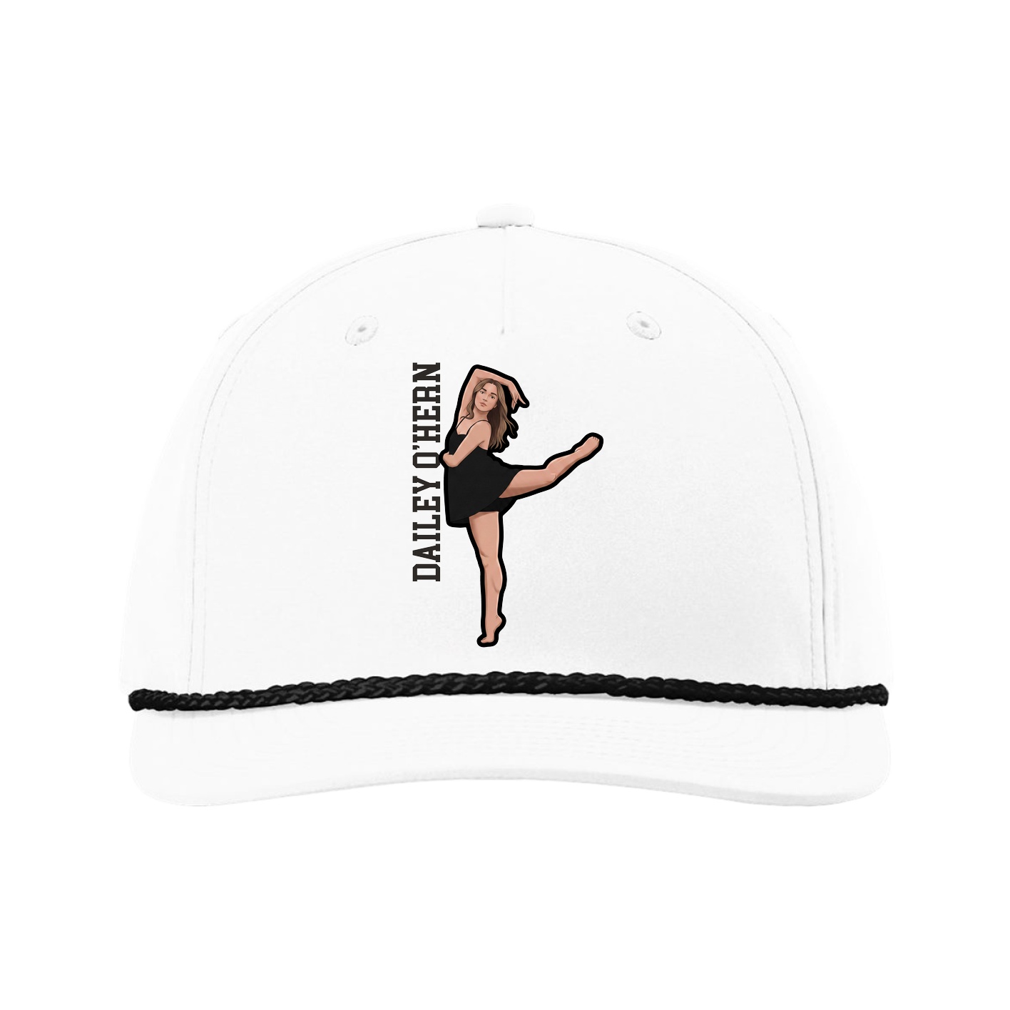 Five-Panel Classic Rope Cap — Name Vertical in White