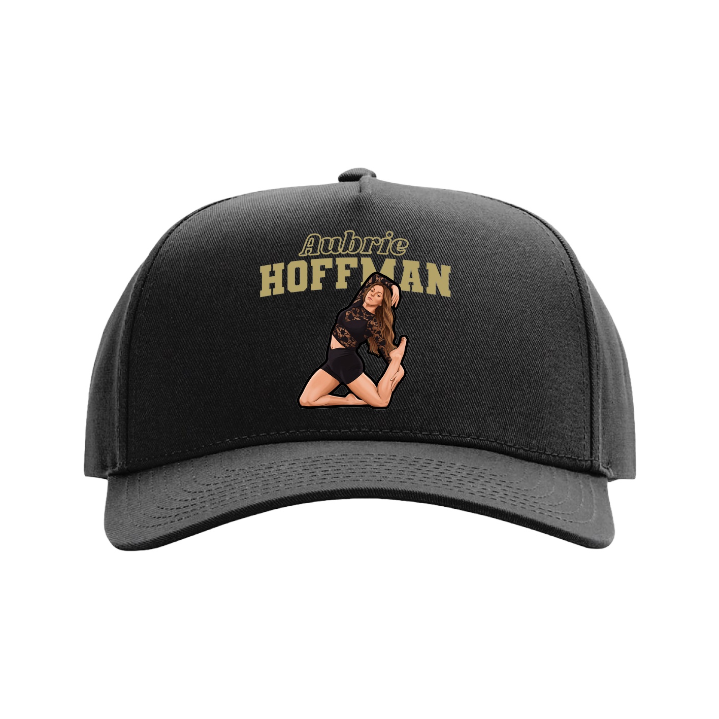 Full Fabric Five-Panel Champ Cap — Name Arch in Black