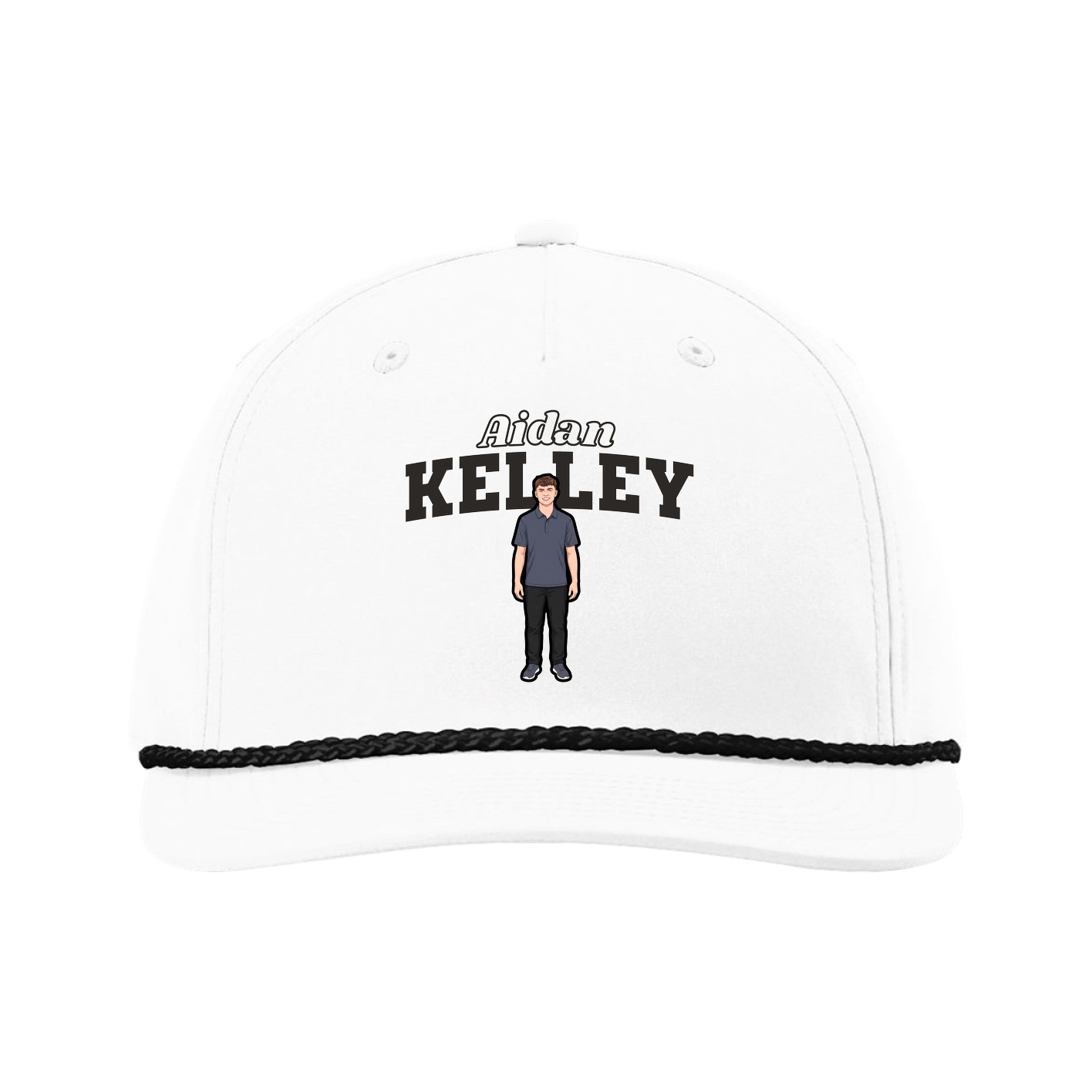 Five-Panel Classic Rope Cap — Name Arch in White
