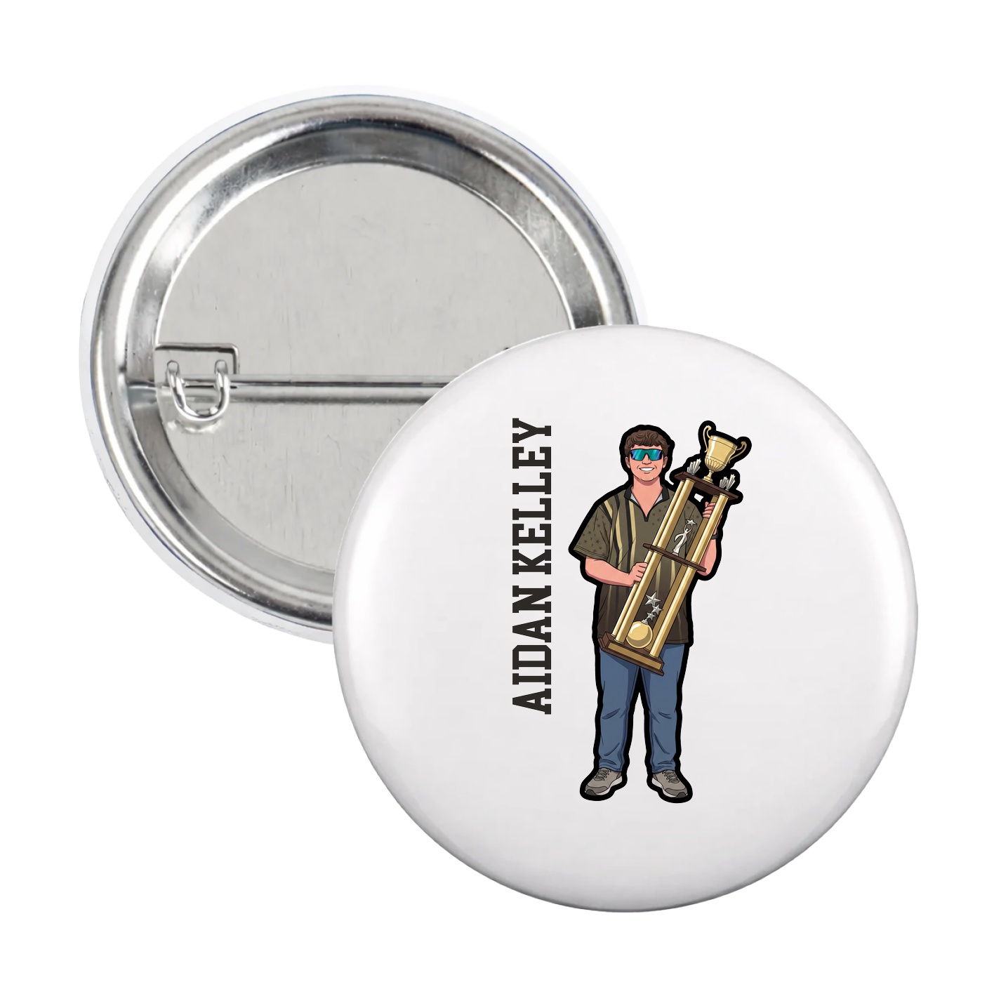 Game Day Button — Name Vertical in White