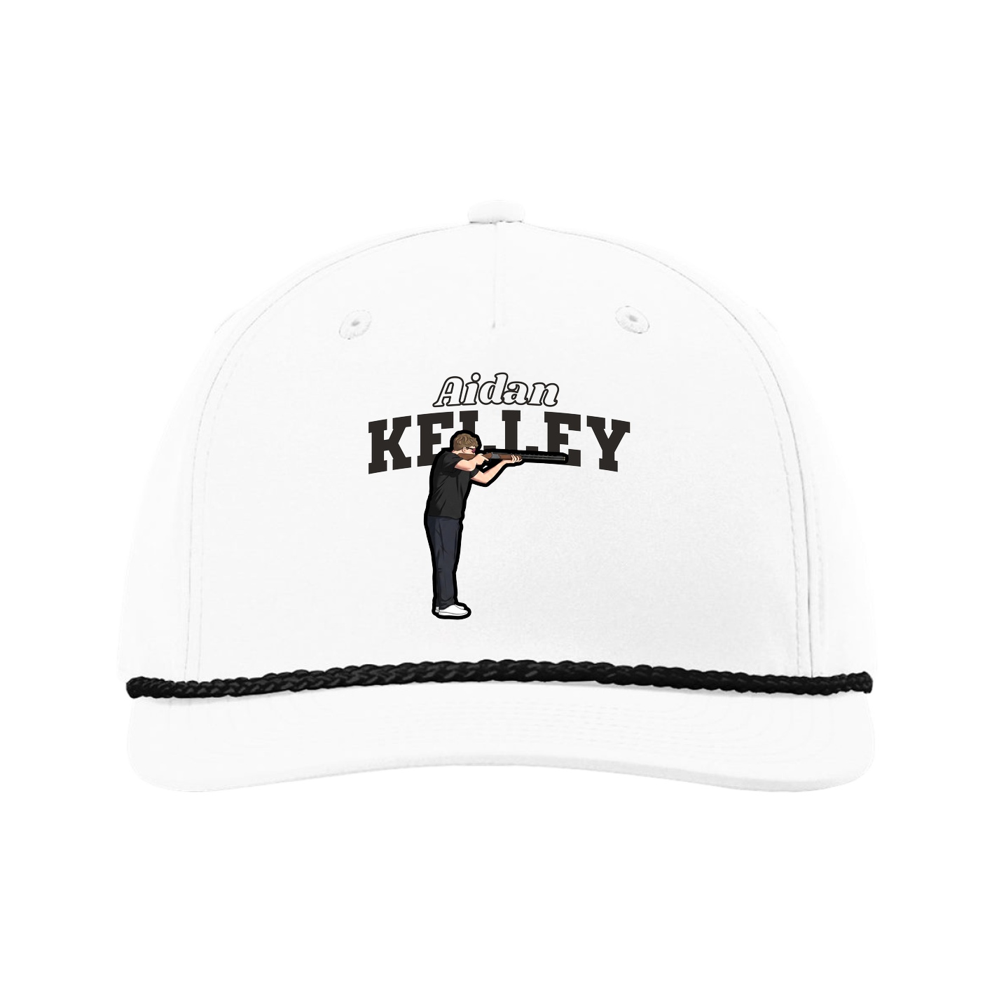 Five-Panel Classic Rope Cap — Name Arch in White