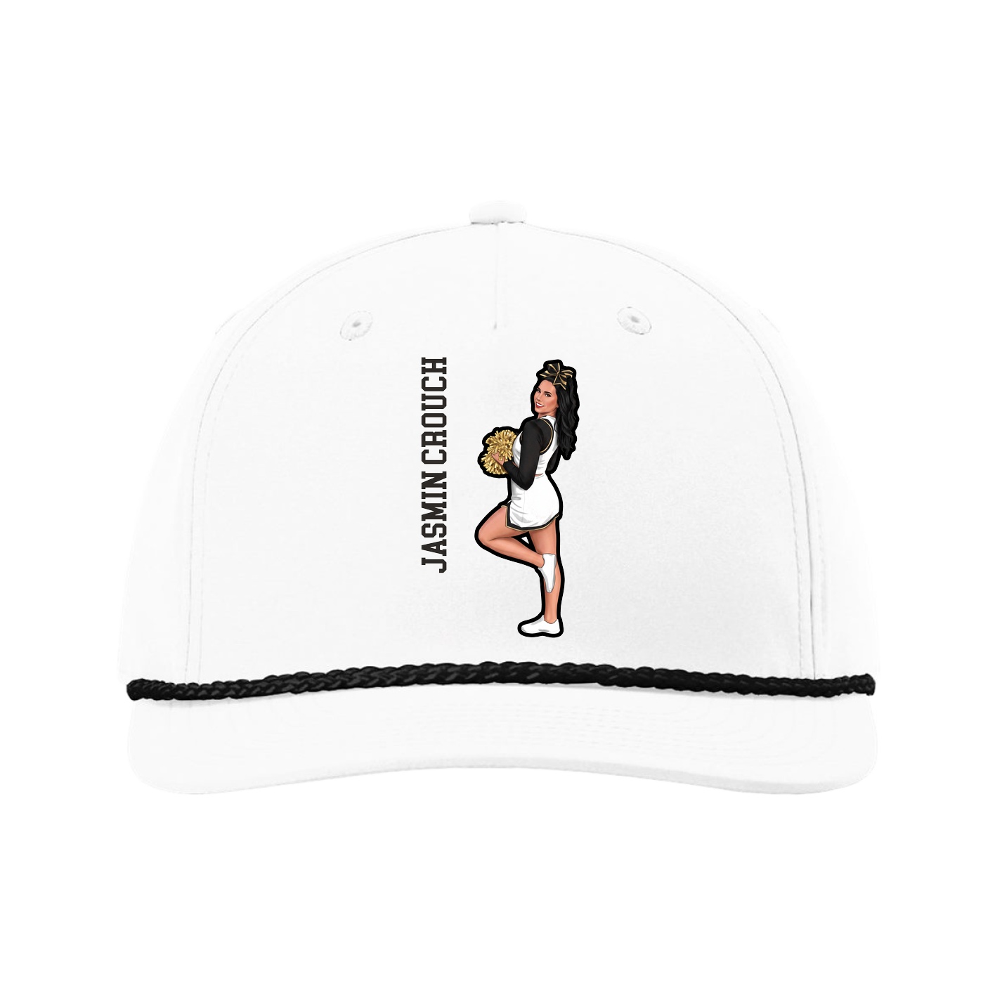 Five-Panel Classic Rope Cap — Name Vertical in White