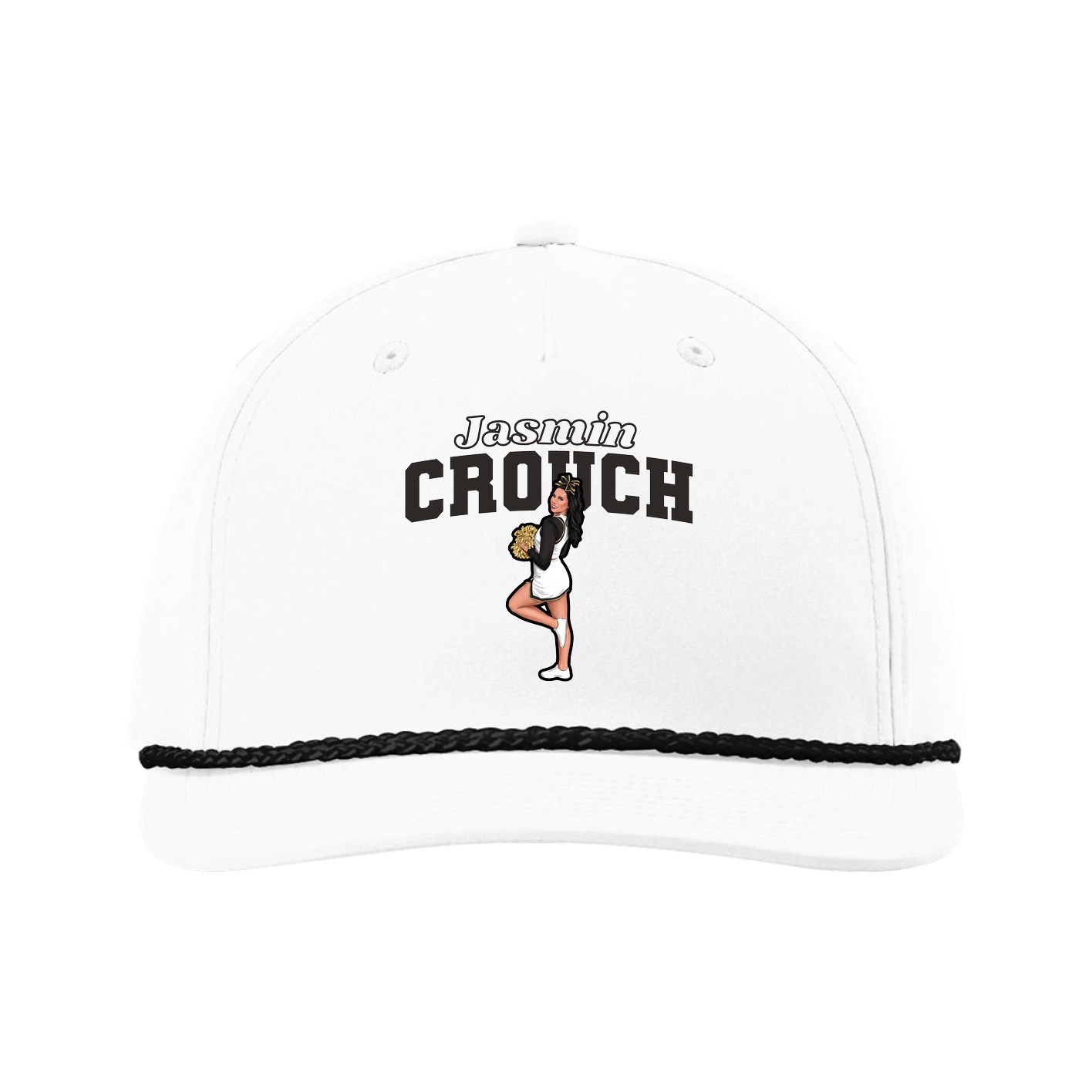Five-Panel Classic Rope Cap — Name Arch in White