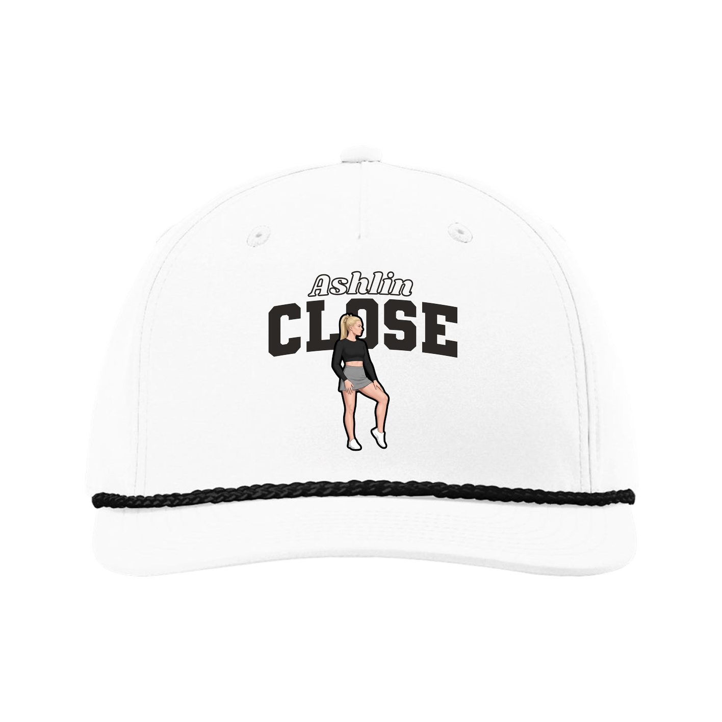 Five-Panel Classic Rope Cap — Name Arch in White