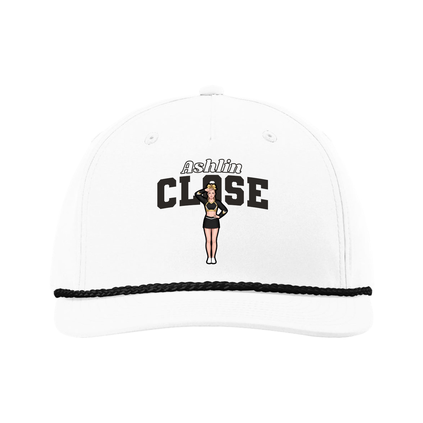 Five-Panel Classic Rope Cap — Name Arch in White