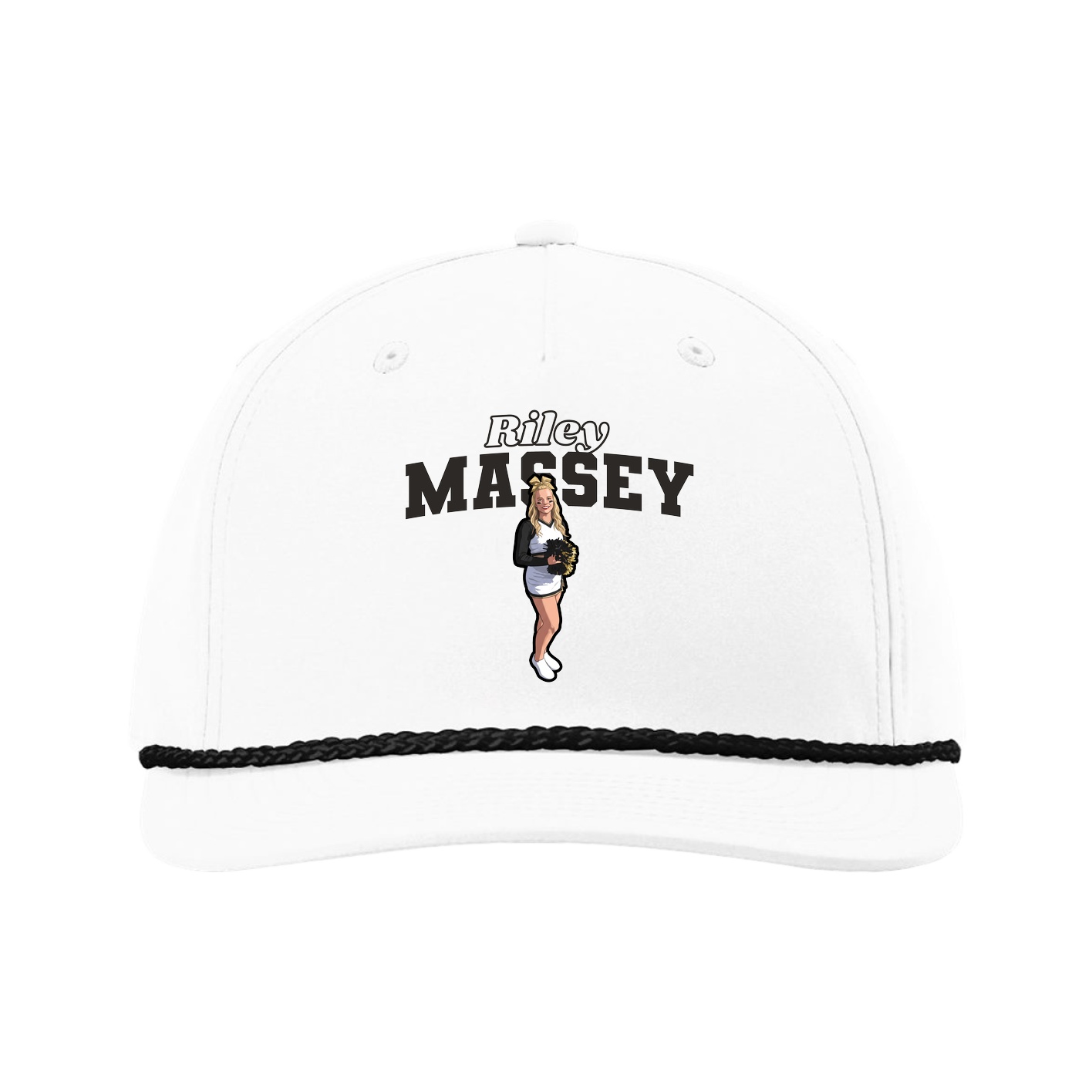Five-Panel Classic Rope Cap — Name Arch in White