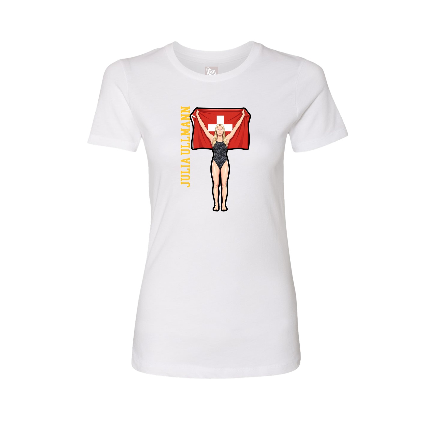 Fitted Women's Tee — Name Vertical in White