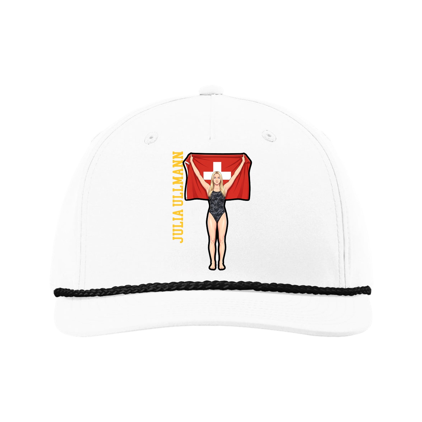 Five-Panel Classic Rope Cap — Name Vertical in White
