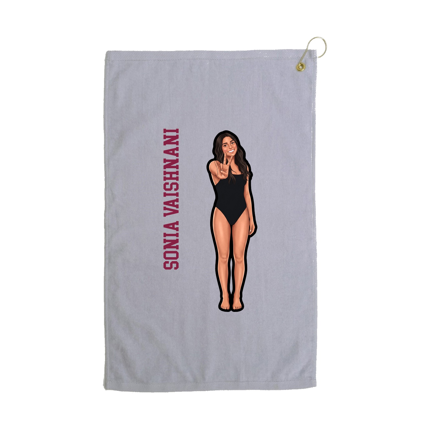 Golf Towel — Name Vertical in Grey